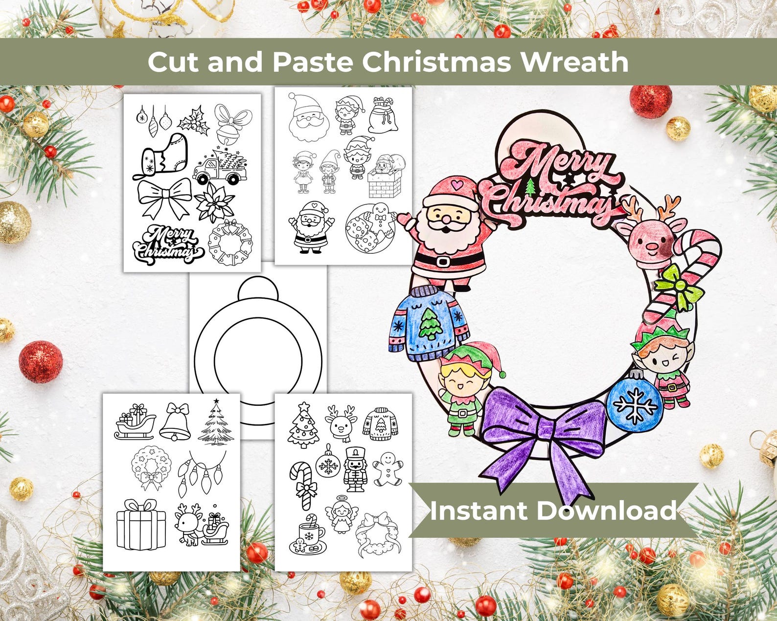 Cut and Paste Christmas Wreath Craft, Holiday Day Care Activities ...