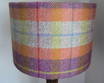 Harris Tweed Drum Lampshade in Orange, Purple and Beige Tartan