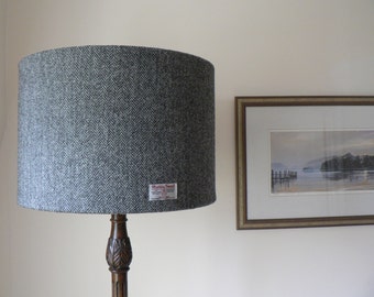 Handmade Black and Grey Herringbone Harris Tweed Standard Lampshade 45cms Dia