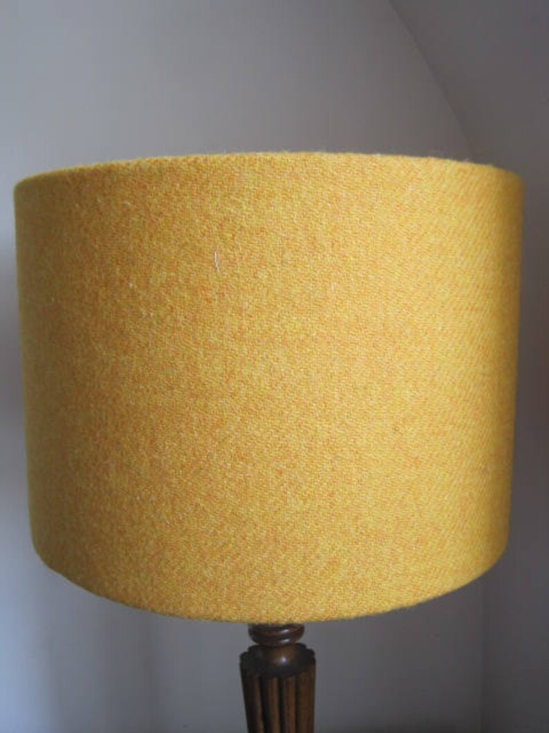 Handmade Harris Tweed Drum Lampshade In Ochre Yellow
