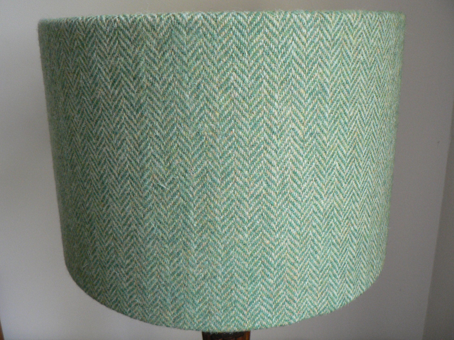 Handmade Harris Tweed Drum Lampshade in Green Herringbone * 