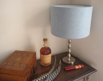 Handmade Harris Tweed Drum Lampshade in Baby Blue