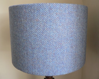 Handmade Harris Tweed Drum Lampshade in Blue Herringbone