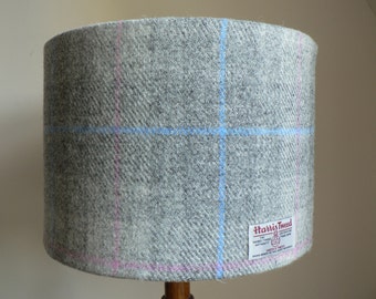 Harris Tweed Lampshade - Grey, Blue and Pink Tartan