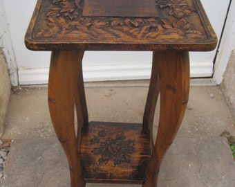 Antique Liberty Carved Arts and Crafts Two Tiered Japanese Table
