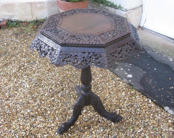 19th Century Carved Burmese Walnut Filigree Side Table