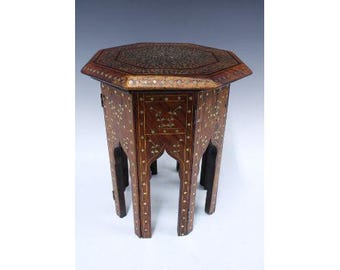 Beautiful Antique 19thC Hoshiarpur Table Inlaid in Copper & Brass