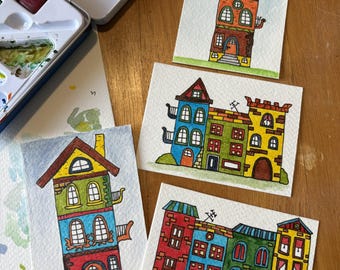 Originala Tiny House ACEO akvarell samlarkort