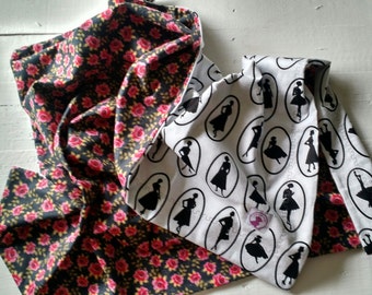 Vintage Inspired Baby Blanket, Silhouette, roses, 1950s, Receiving Blanket, Flannel Blanket - Bette Rosalie