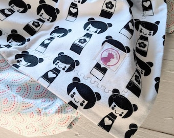 Japanese Girl Baby Blanket, rainbow, hearts, Receiving Blanket, Security Blanket, Flannel Blanket -  Maiko Rainbow