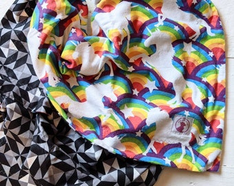 Coperta per bambini unicorno, Arcobaleno, Stelle, Bianco e Vuoto, Coperta ricevente, Coperta di sicurezza, Coperta di Flanella - Shelly Wonderous