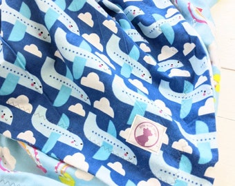 Plane, Travel blanket,  baby blanket, Modern Baby Blanket, Receiving Blanket, Toddler Blanket, Flannel, rainbow, flying, clouds, smile