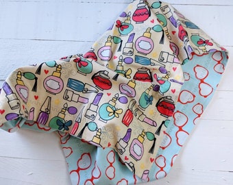 Perfume, Lipstick, Girlie, hearts, Modern Baby Blanket, Security Blanket, Flannel Blanket- Page Franchesca