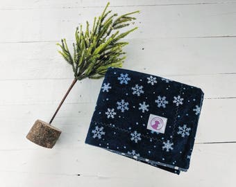 Christmas Baby Blanket, Navy Blue, Polka Dots, Receiving Blanket, Flannel Blanket - Nicky Snowflake