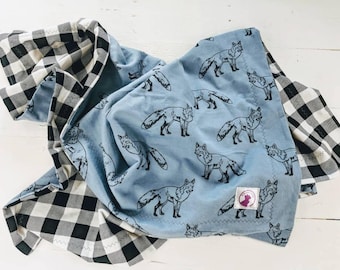 Fox, Forest, Baby blanket, baby boy, baby girl, Receiving Blanket, Toddler Blanket, Fox themed Nursery,  Baby Shower gift, Flannel- Charlie