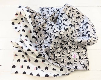 Panda blanket,  baby blanket, grey, Modern Baby Blanket, Receiving Blanket, Toddler Blanket, Hipster, Flannel, rainbow, retro, heart