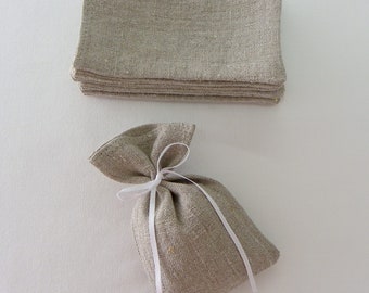 sachet pochon ballotin petit sac dragées baptême communion mariage en LIN naturel brun-gris brut rustique **sans ruban**