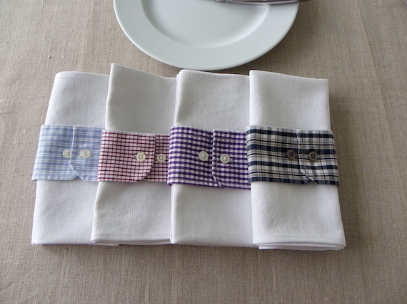 Lot De 4 Serviettes De Table Anciennes En Coton - Vert D'eau - Vintage