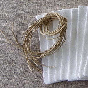 10 sachet pochon ballotin petit sac dragées BLANC baptême communion coton linge ancien tissu upcyclé ficelles et croix vendues séparément 10 ficelles en lin