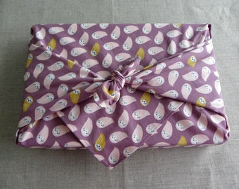 furoshiki 70 cm emballage cadeau réutilisable mauve violet rose moutarde chouette hibou oeko tex automne