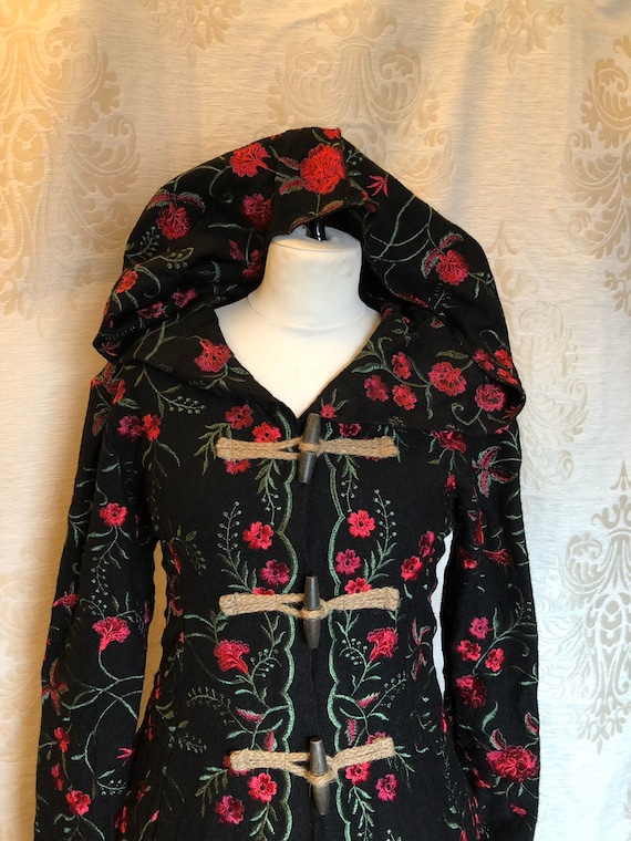 Wool black jacket with red flowers