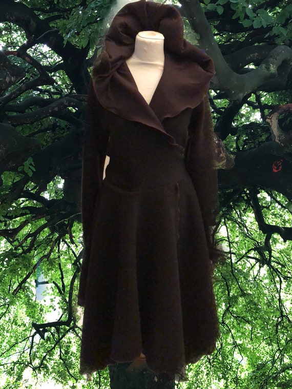 Wrap cardigan wool lined dark brown