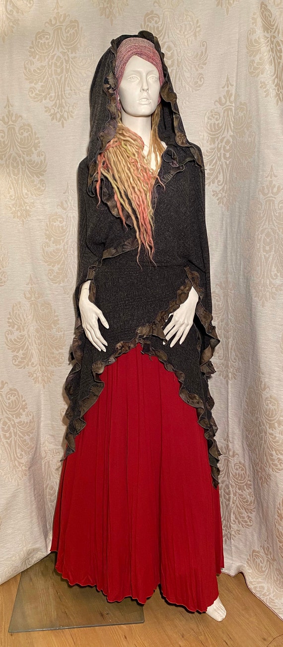 Long wrap around scarf/cape with hoodie.