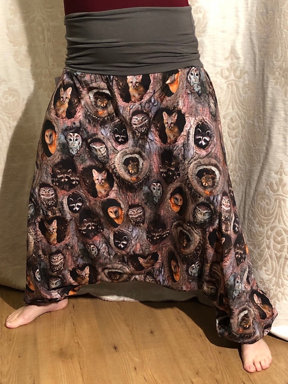 Harem pants with animals in tree. (Fox, Owl, squirrel).