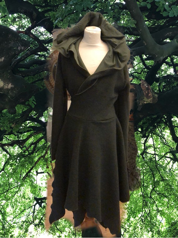 Wrap cardigan wool lined moss green