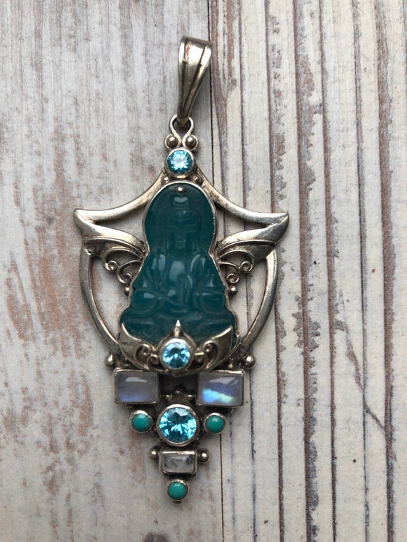 Kwan Yin pendant silver with Turqoois and moon Stone