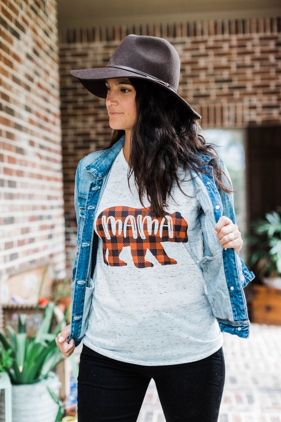 Fall Shirt Women/ Plaid Mama Bear Shirt 