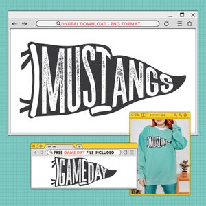 PNG Mustangs Mascot School Spirit Pennant/ High School/ College/ Football/ Game Day/ Custom/ Personalize