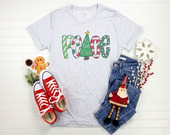 Womens Christmas Shirt/ Peace Shirt/ Christmas Teacher Shirt/ Holiday/ Merry Christmas/ Christmas Graphic Tee