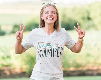 Happy Camper Shirt Womens/ Happy Camper Tshirt/ Happy Camper T Shirt/ Camping Shirt/ Camping T Shirt/ Camping Tshirt/ Gone Camping Shirt
