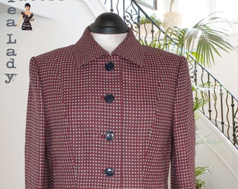 Vintage Donald Campbell Beautiful Tailored Wool Jacket in Red Grey 'Birdseye' - PERFECT CONDITION Size 12