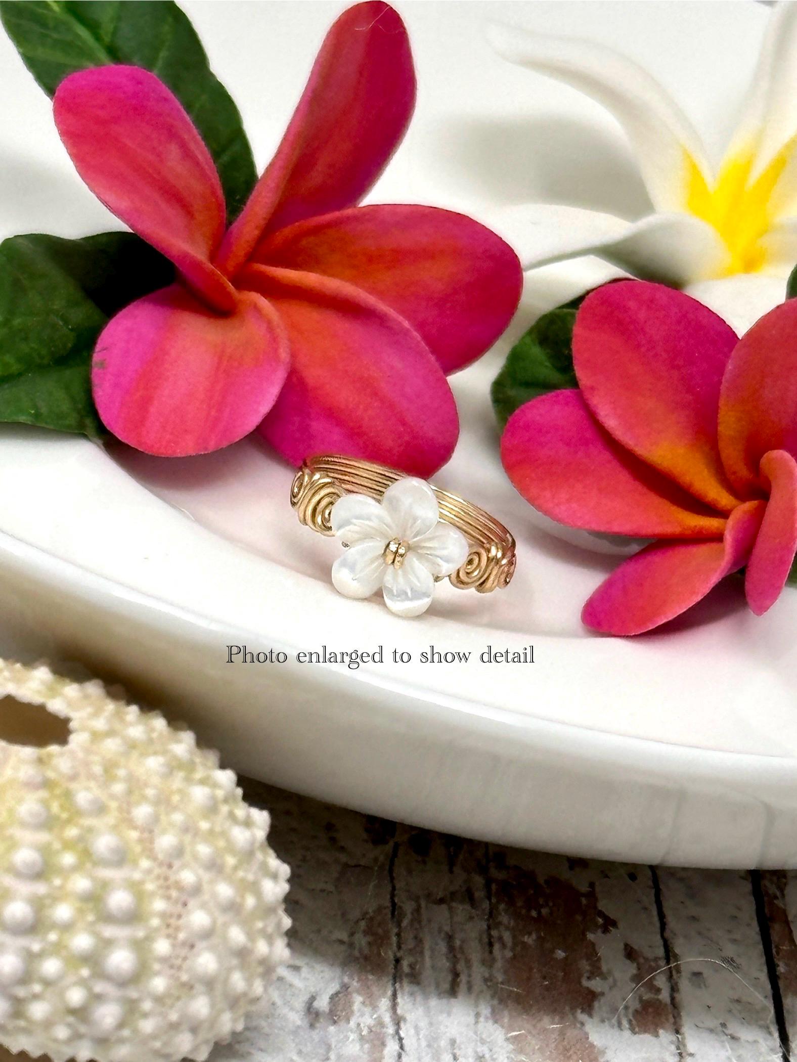 Dainty 14k Rose Gold Hawaiian Plumeria Flower Ring - Delicate & Polished Hawaiian Jewelry - View #13