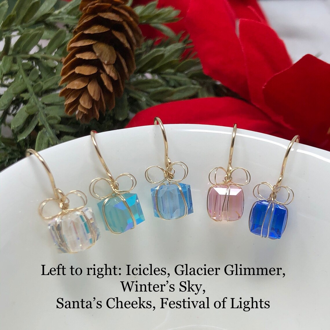 The Present Earrings. Dainty Crystal Christmas Present - Etsy