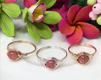 La Vie En Rose Ring. Dainty Natural Rhodochrosite Wire Wrap Ring / Pink Rhodochrosite Ring Gold Silver Rose Gold