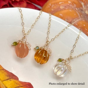 Sweet Pumpkin Necklace. Dainty Pumpkin Fall, Halloween Necklace / Gold, Rose Gold, Sterling Silver Pumpkin Jewelry / Glass Pumpkin Necklace