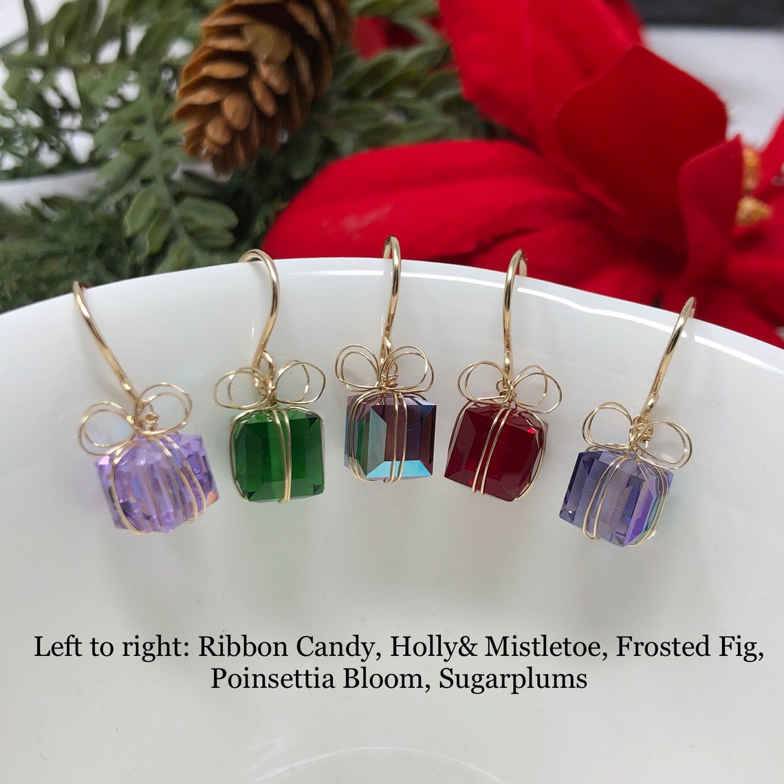 The Present Earrings. Dainty Crystal Christmas Present - Etsy