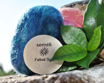 TWO Felted Soaps - Blue for Him/Pink for for Her/Set of TWO/Wool Felted Soaps/Gift Set/Exfoliation Soap/Sponge Soap/Unique Gift/Gift for him