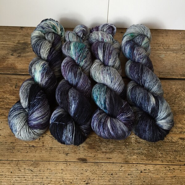 Merino Singles, DEEP SPACE - variegated navy, blue purple, black with speckles - 366m /100G - Hand dyed yarn UK