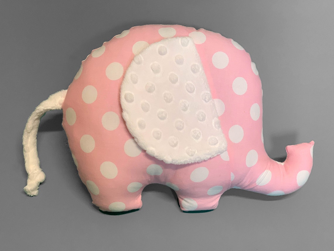 Pink Polka Dot Stuffed Elephant White Minky Dimple Dot Ear Etsy