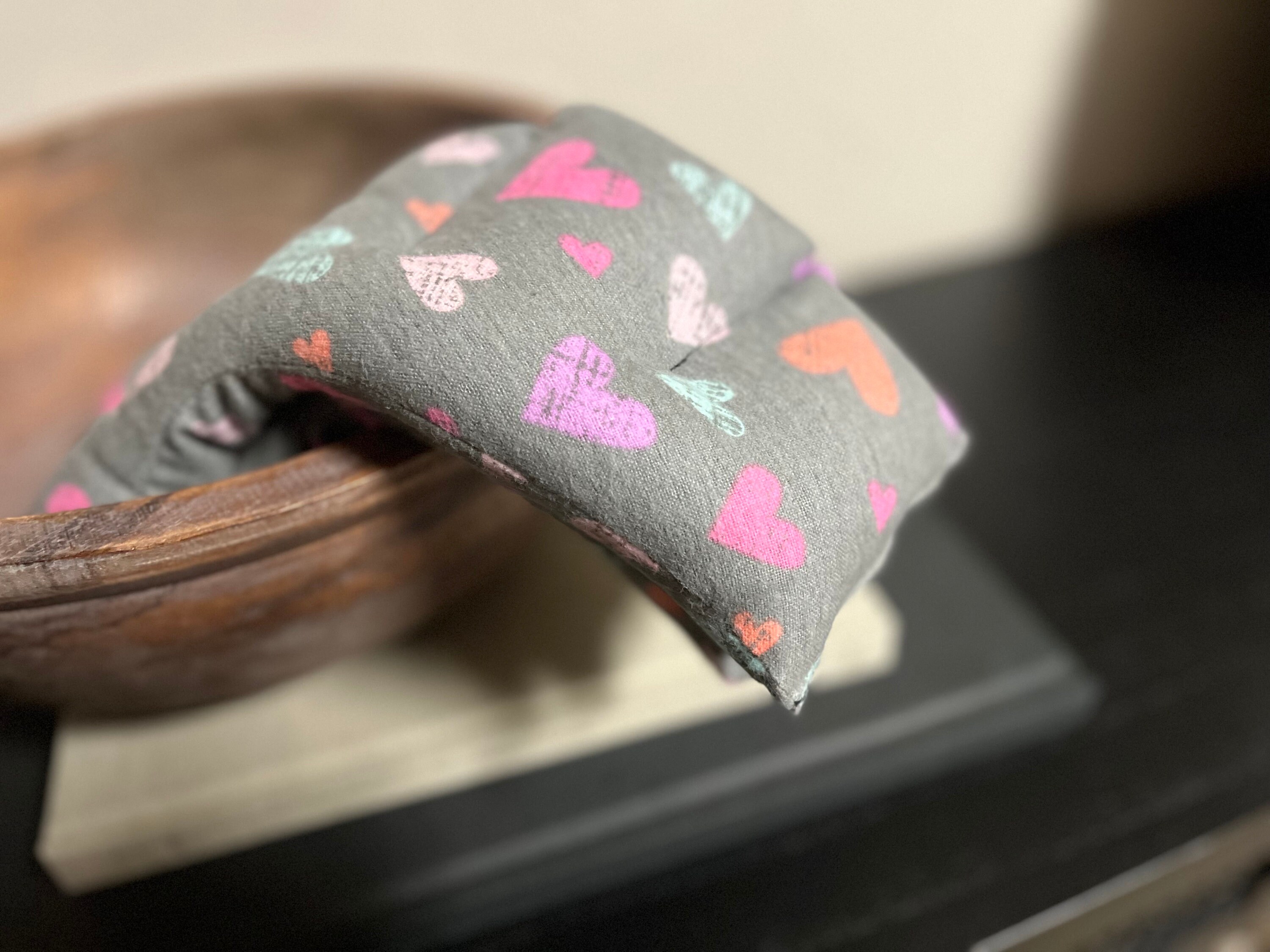 Easter Homemade Gift for Wife Neck Wrap Gray With Colored Hearts Therapeutic Hot/cold Neck Wraps