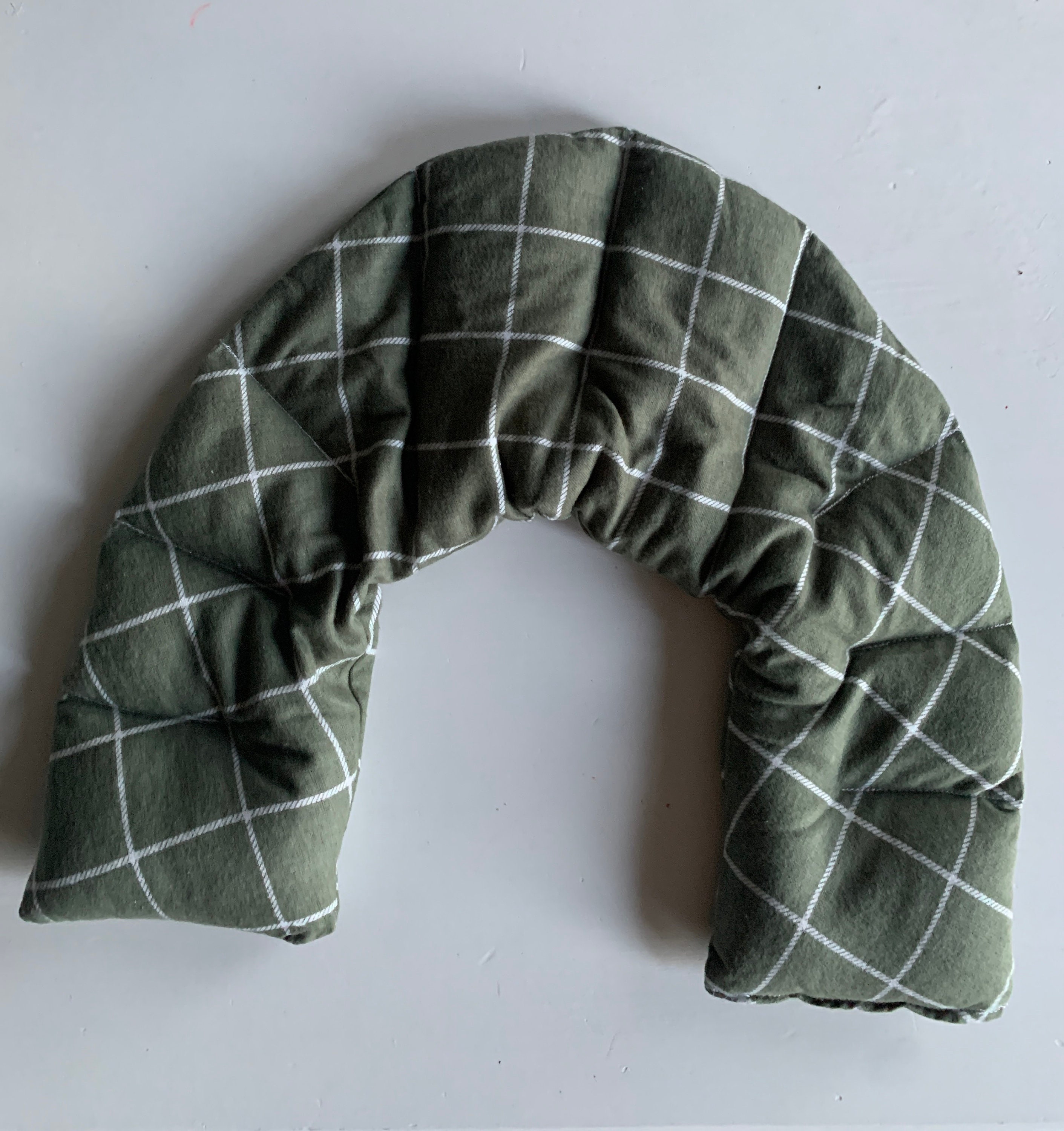 Homemade Neck Wrap Olive Green With White Stripes Therapeutic Hot/cold