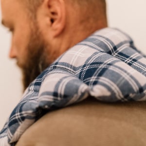 Flax Seed Neck Pillow: Blue Plaid Hot Cold Therapy Wrap