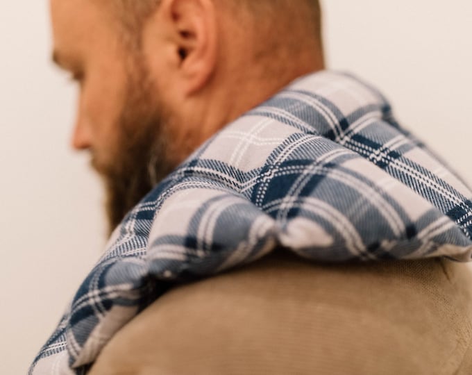Flax Seed Neck Pillow: Blue Plaid Hot Cold Therapy Wrap