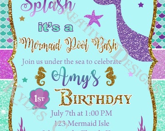 Mermaid Birthday Invitation and Thank you note