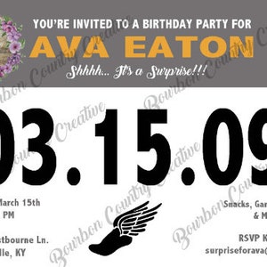 Running bib invite, Running bib Invitation, Running birthday, running invite,