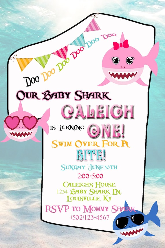 Baby Shark First Birthday Invitation Baby Shark Birthday Etsy Baby Shark First Birthday Invitation Baby Shark Birthday Etsy